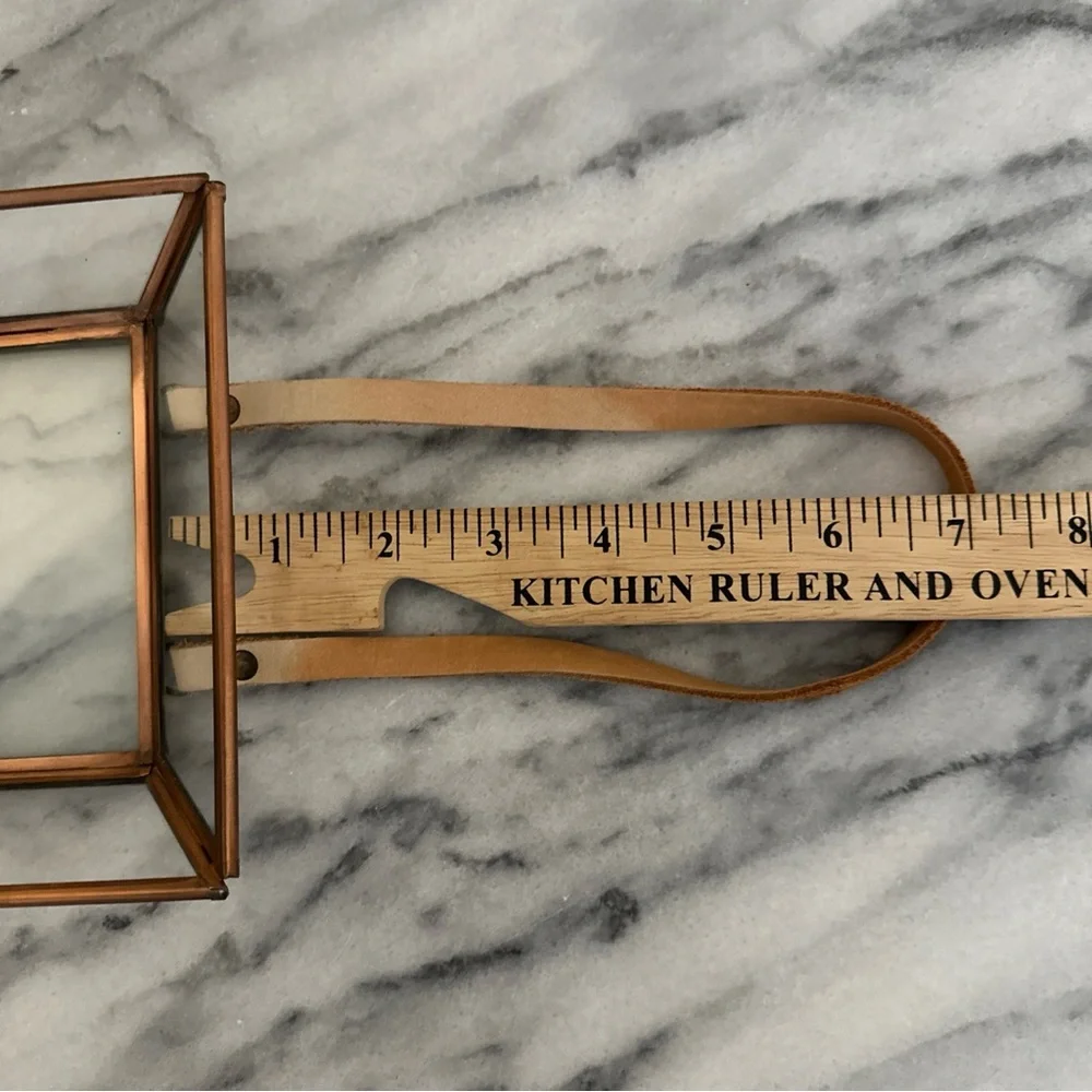 Anthropologie Townsend brass box style picture photo frame with leather string